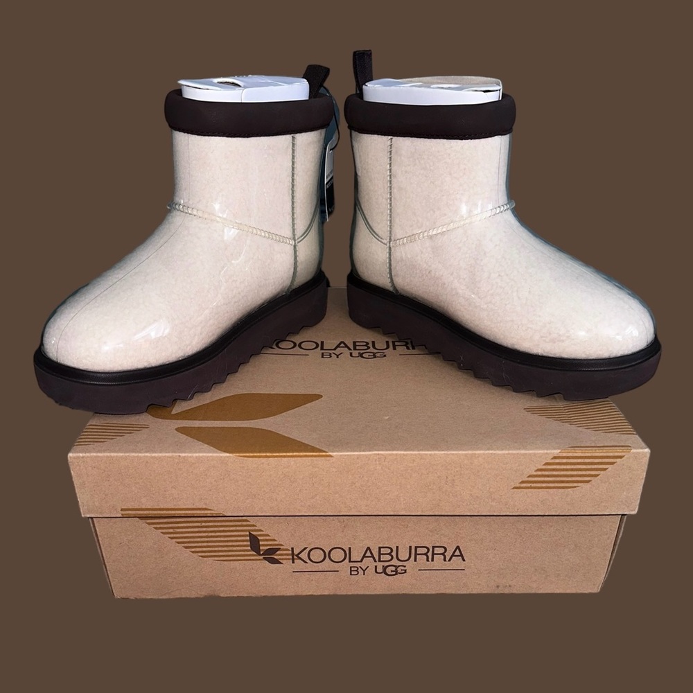 NWT Koolaburra By Ugg Clear Mini Rain Booties Size 8 Faux Fur Lined Dark Brown